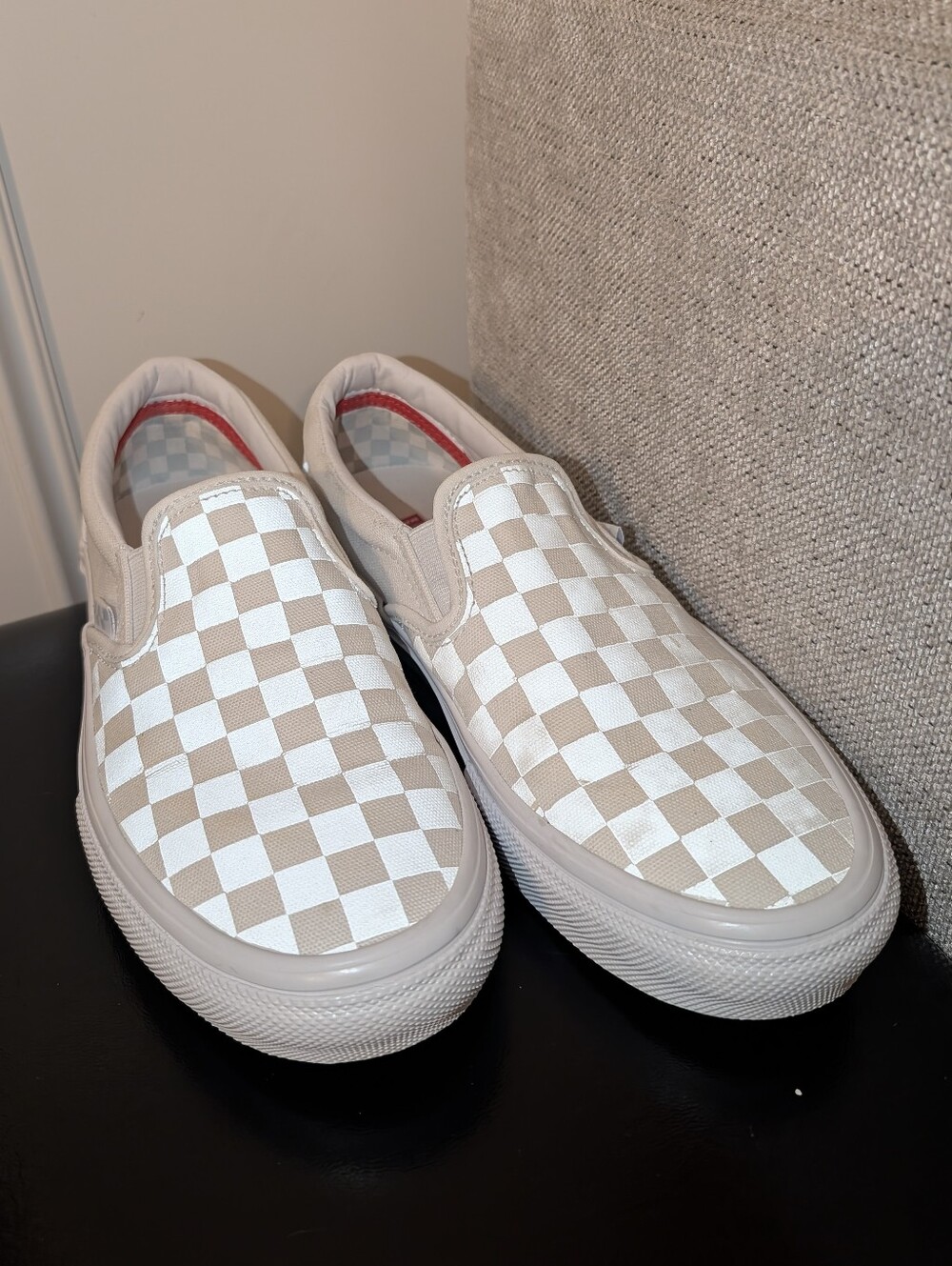 Vans Women's 8 Slip-On Checkerd Shoes - White Reflective Classic Retro Cushioned